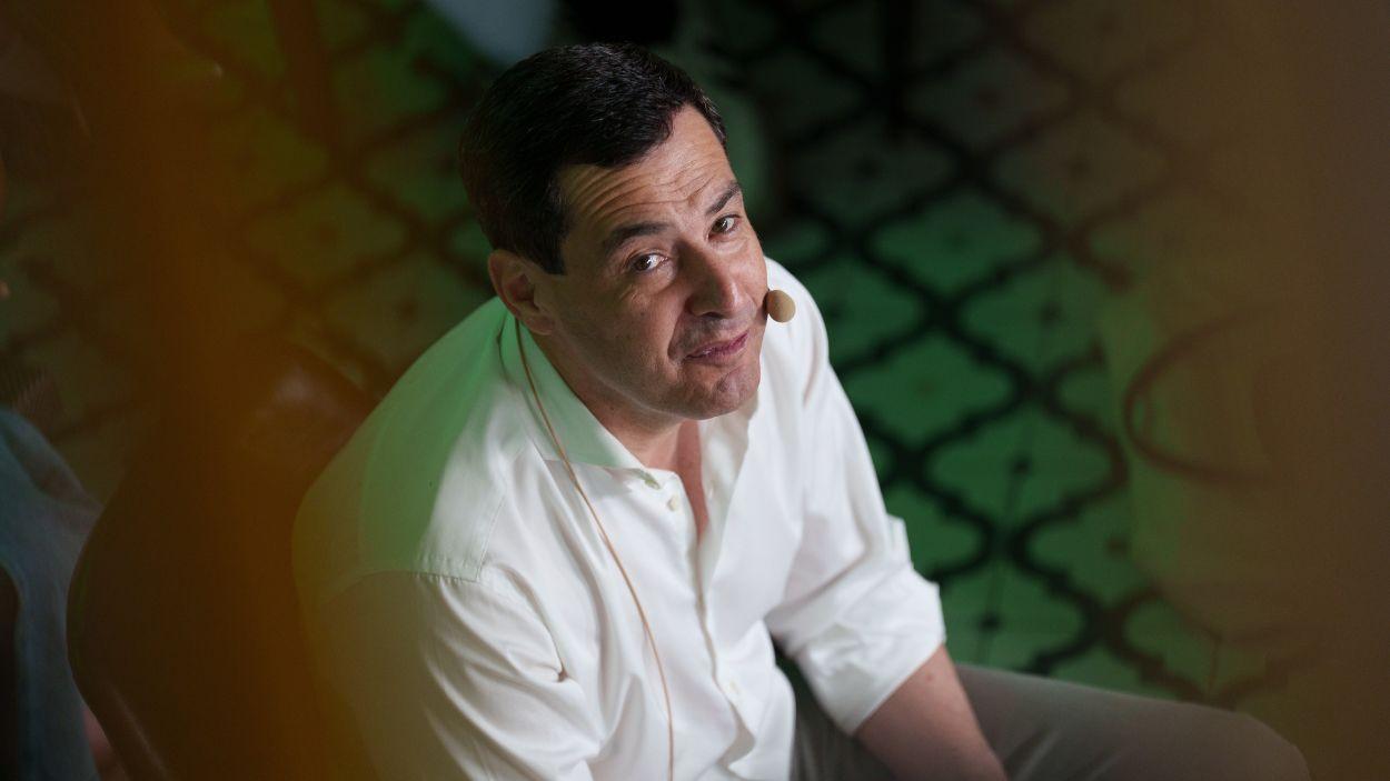 El presidente de la Junta de Andalucía y candidato del PP a la reelección, Moreno Bonilla, durante su intervención en un acto electoral / EP