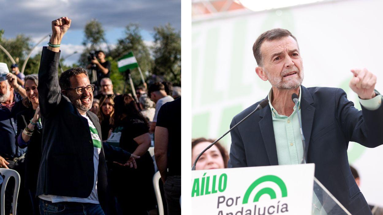  José Ignacio García, el candidato de Adelante Andalucía, y Antonio Maíllo, el de Por Andalucía, en sus actos de cierre de campaña