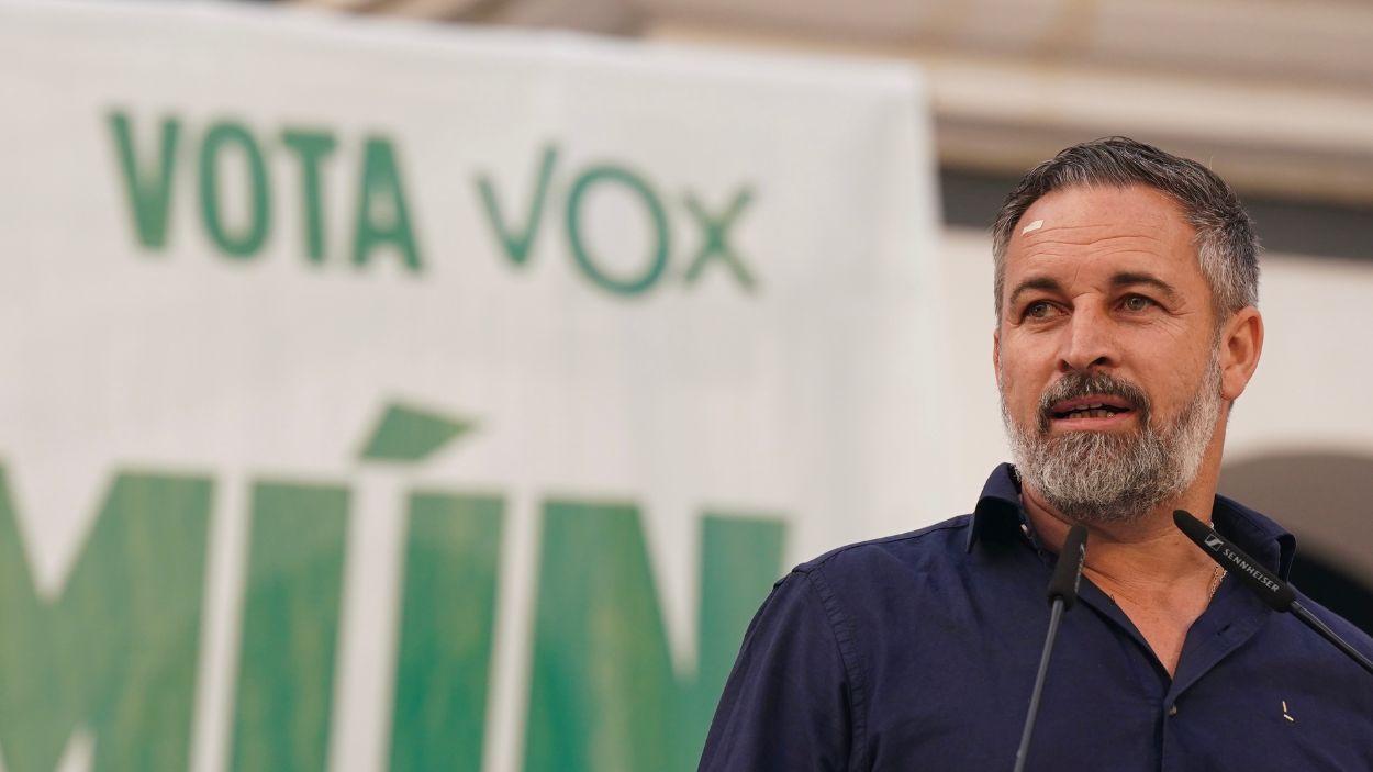 El presidente de Vox, Santiago Abascal, durante un acto de campaña de su partido en Andalucía. EP.