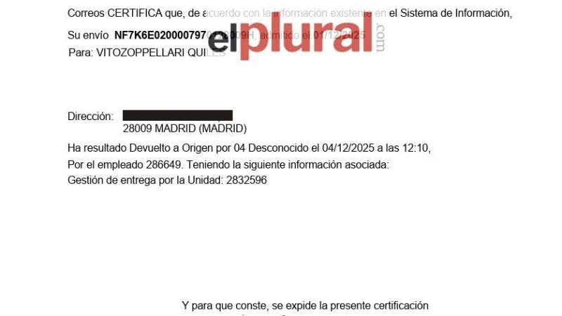 Imagen que acredita que la notificación fue devuelta