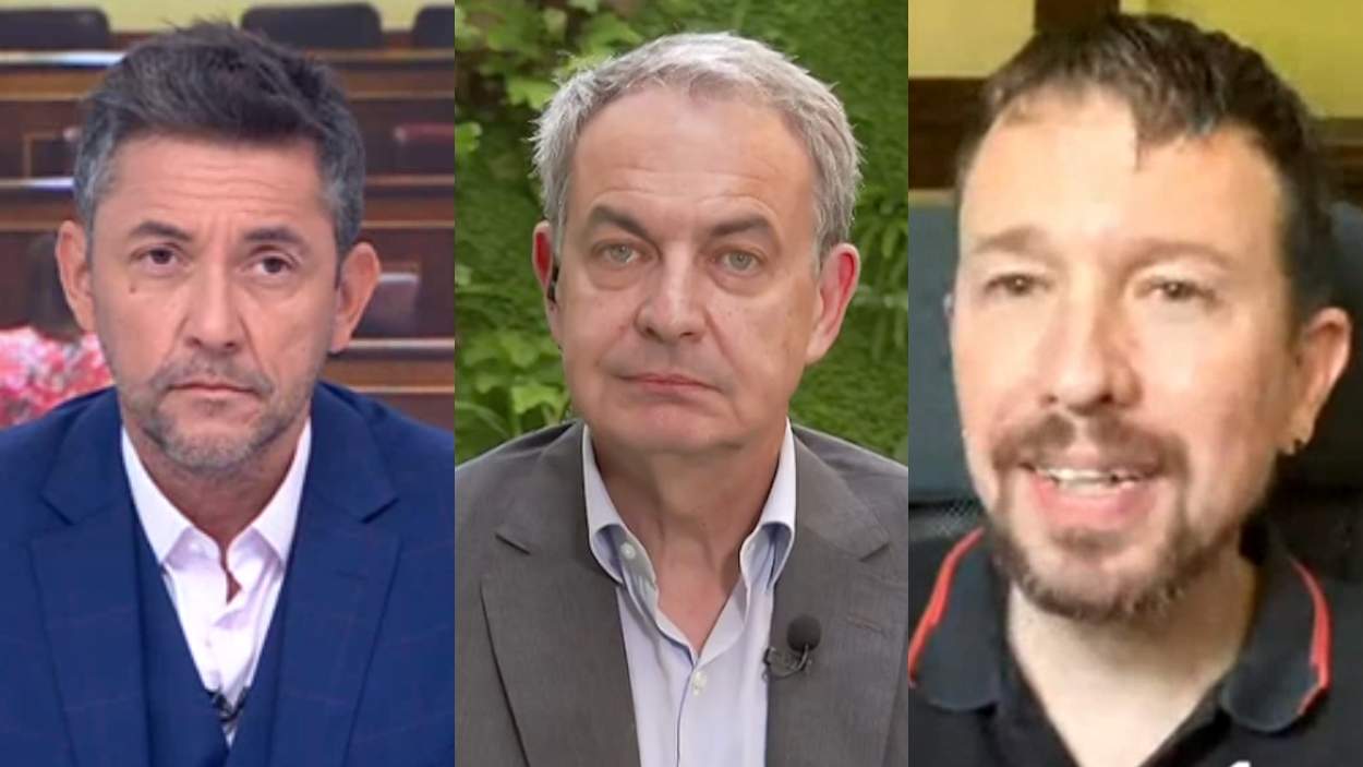 Javier Ruiz, José Luis Rodríguez Zapatero y Pablo Iglesias (RTVE)