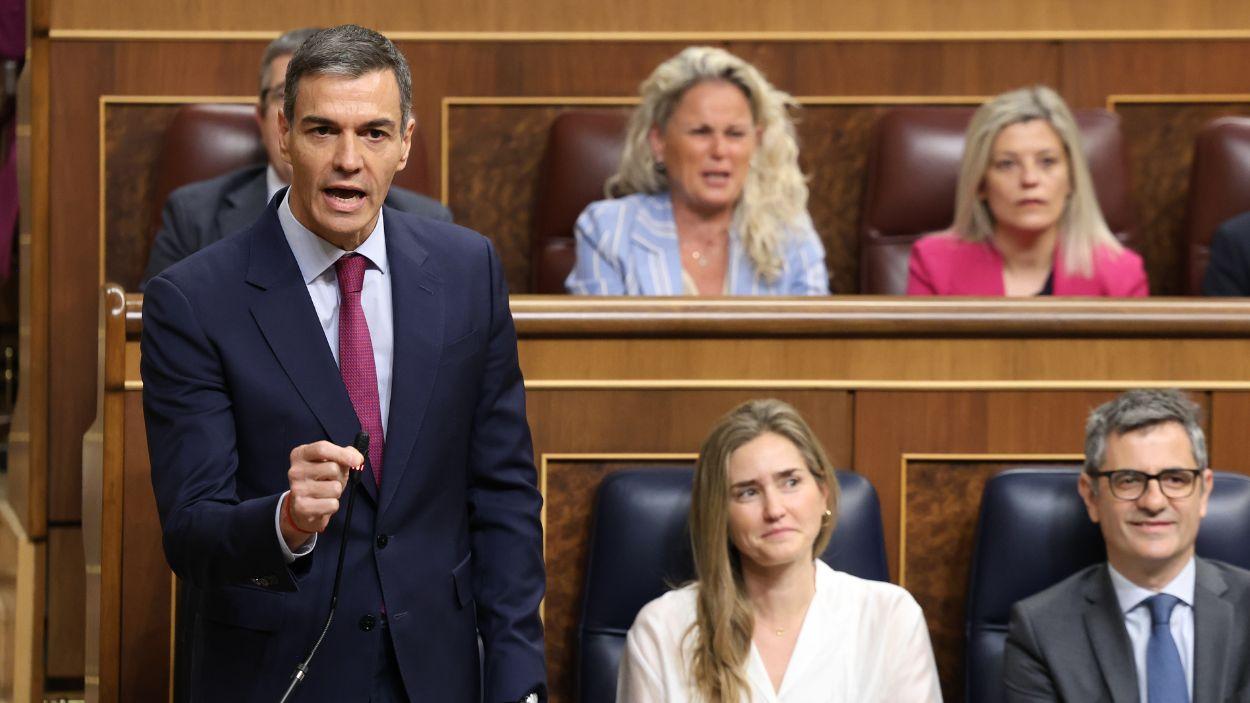 El presidente del Gobierno, Pedro Sánchez, interviene en la sesión de control en el Congreso de los Diputados. EP