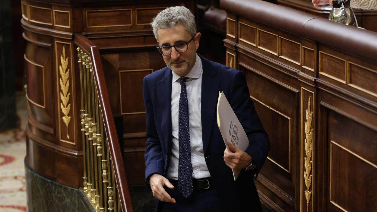 El ministro de Hacienda, Arcadi España durante una sesión de control al Gobierno. EP.