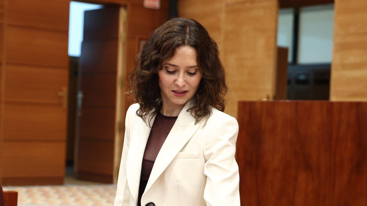 La presidenta de la Comunidad de Madrid, Isabel Díaz Ayuso, en la Asamblea de Madrid. EP