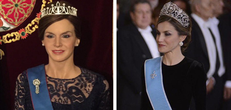 Montaje con la figura de cera de la reina Letizia