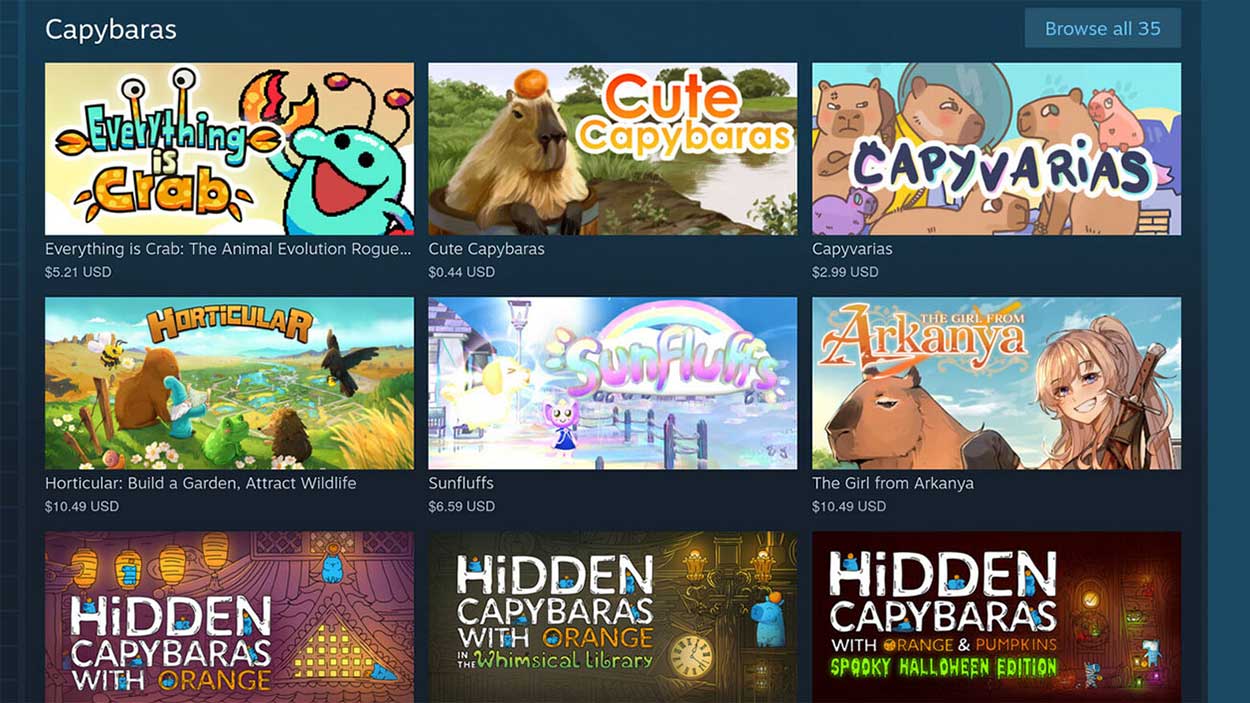 Juegos de capibaras en Ssteam