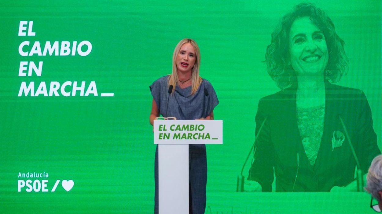 La secretaria de Educación del PSOE de Andalucía, Patricia Alba, en rueda de prensa / PSOE-A