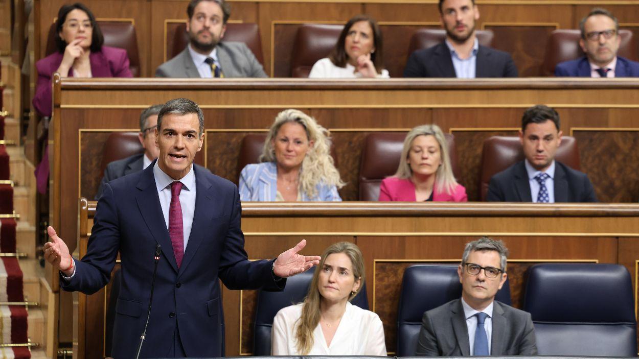 El presidente del Gobierno, Pedro Sánchez, interviene durante una sesión de control al Gobierno. EP.