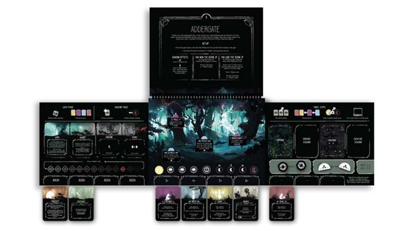 Componentes del juego de mesa Storyfold Wildwoods Componentes del juego de mesa Storyfold Wildwoods