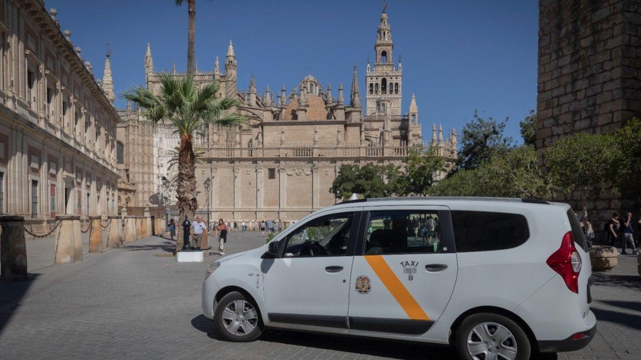 Un taxi adaptado para personas de movilidad reducida circulando cerca de la Catedral / Archivo EP