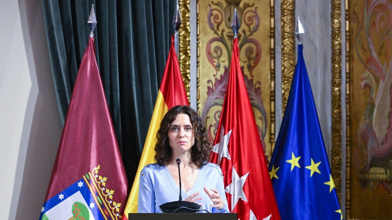 La presidenta de la Comunidad de Madrid, Isabel Díaz Ayuso, durante un evento en la Cámara de Madrid. EP.