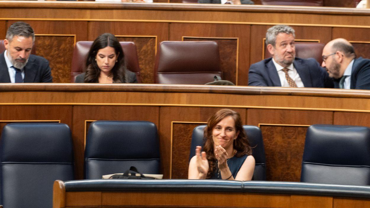 La ministra de Sanidad, Mónica García, durante una sesión plenaria, en el Congreso de los Diputados, a 28 de mayo de 2026. EP.