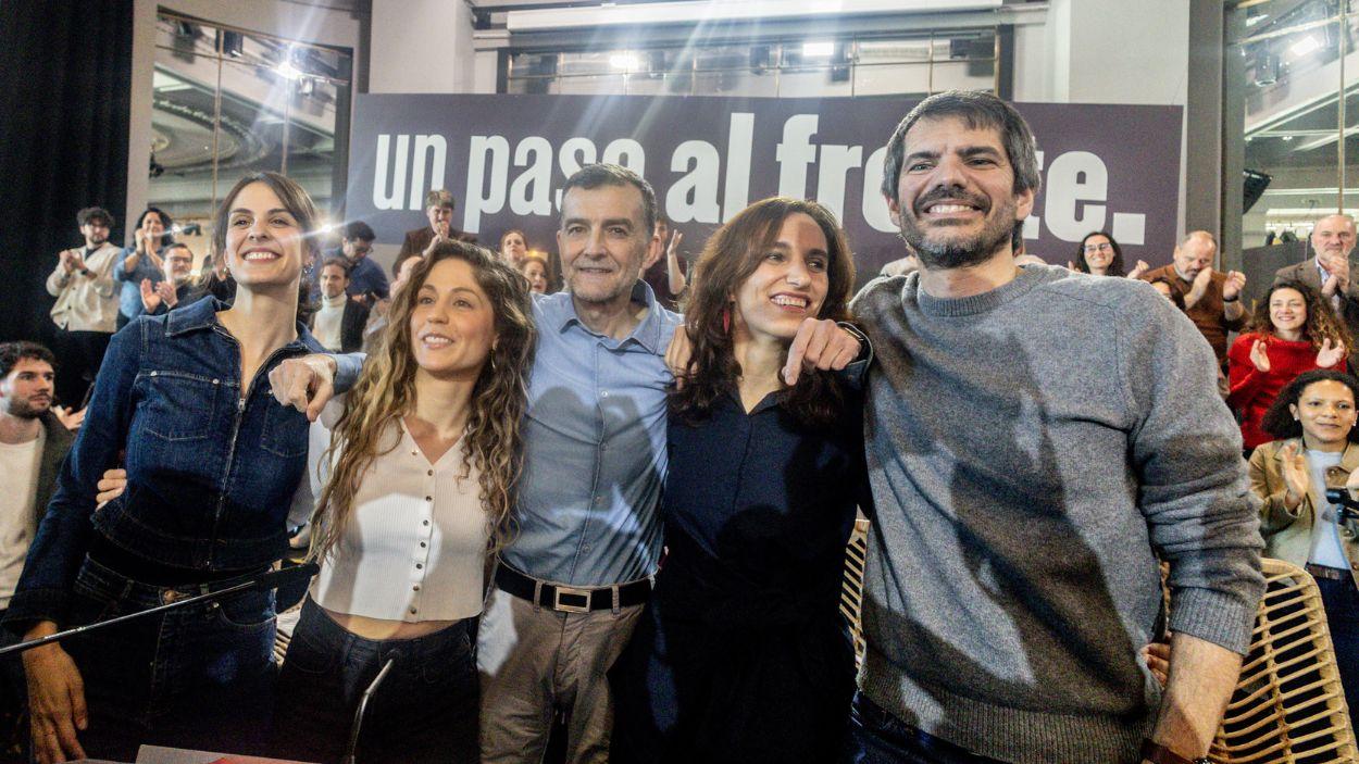 Rita Maestre, Lara Hernández, Antonio Maíllo, Mónica García y Ernest Urtasun en el acto fundacional de 'Un paso al frente', en Madrid, el pasado 21 de febrero. Archivo EP