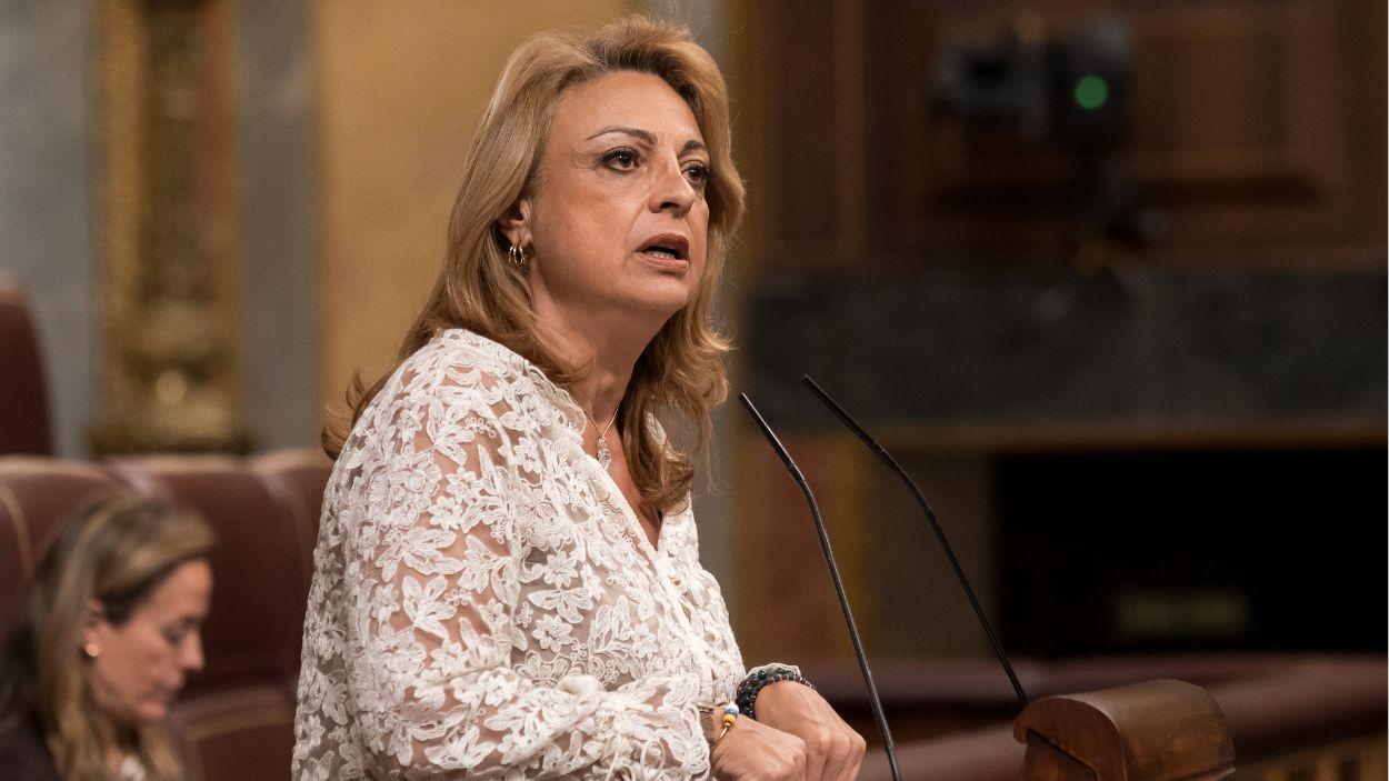 La diputada y portavoz de Coalición Canaria en el Congreso, Cristina Valido, durante una intervención desde la tribuna. EP.