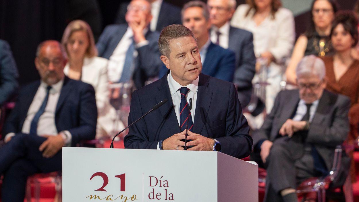 El presidente de Castilla-La Mancha, Emiliano García-Page, en su discurso del Día de la Región. EP
