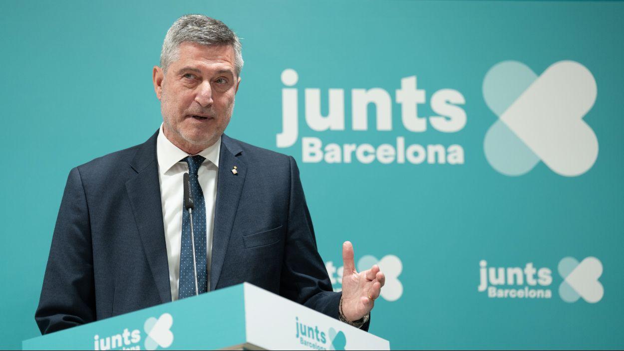 El presidente del grupo municipal de Junts en el Ayuntamiento de Barcelona, Jordi Martí, durante una rueda de prensa para presentar el nuevo nombre del partido durante el mandato, a 20 de enero de 2025. David Zorrakino / EP