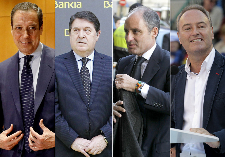 Los cuatro presidentes del PP de la Comunidad Valenciana: Zaplana, Olivas, Camps y Fabra