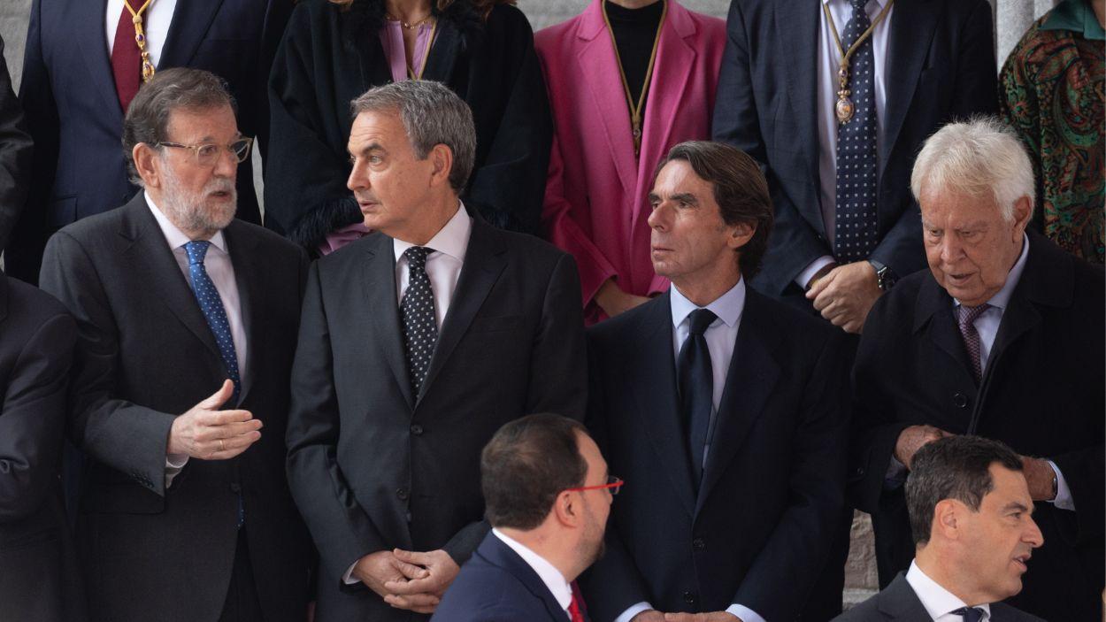 Los expresidentes del Gobierno Mariano Rajoy, José Luis Rodríguez Zapatero, José María Aznar y Felipe González. EP