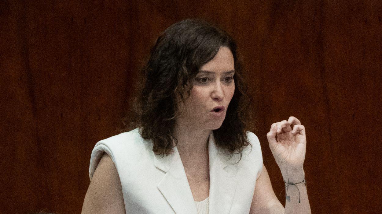 La presidenta de la Comunidad de Madrid, Isabel Díaz Ayuso, en la Asamblea de Madrid. EP