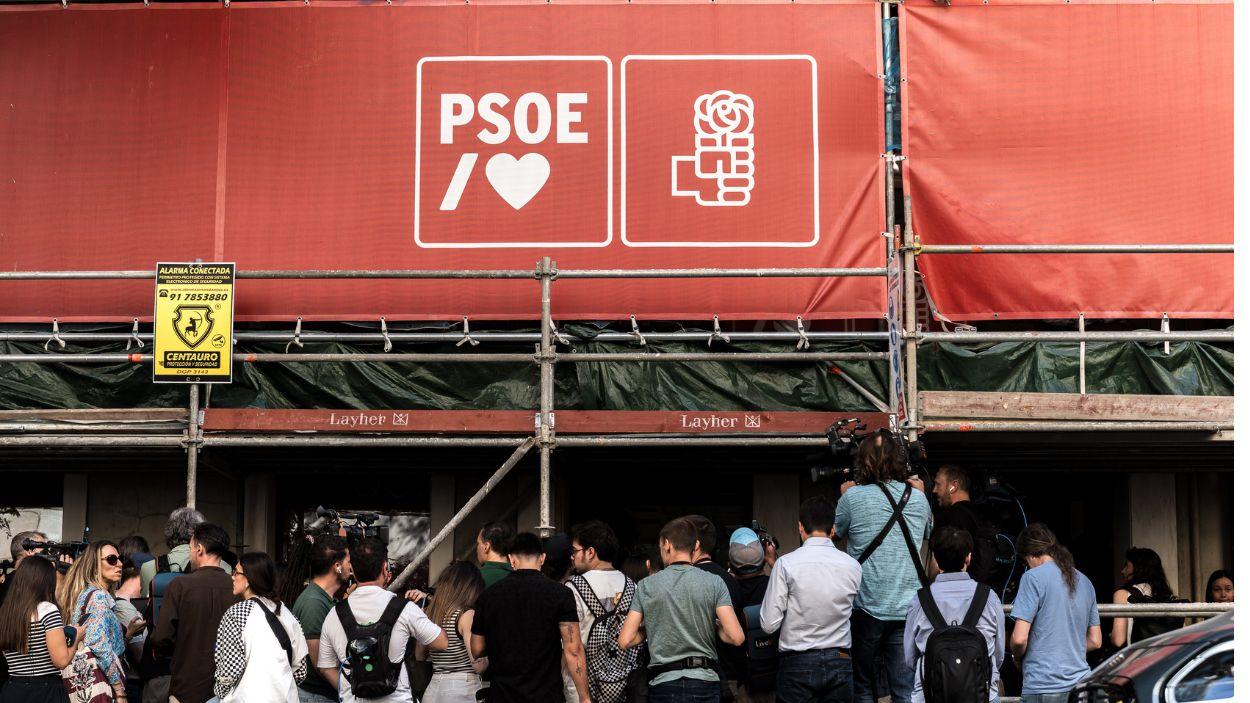 Fachada de la sede nacional del PSOE en Ferraz, a 27 de mayo de 2026, en Madrid. EP.