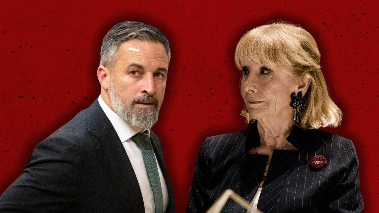 El líder de Vox, Santiago Abascal, y la expresidenta de la Comunidad de Madrid Esperanza Aguirre. EP.