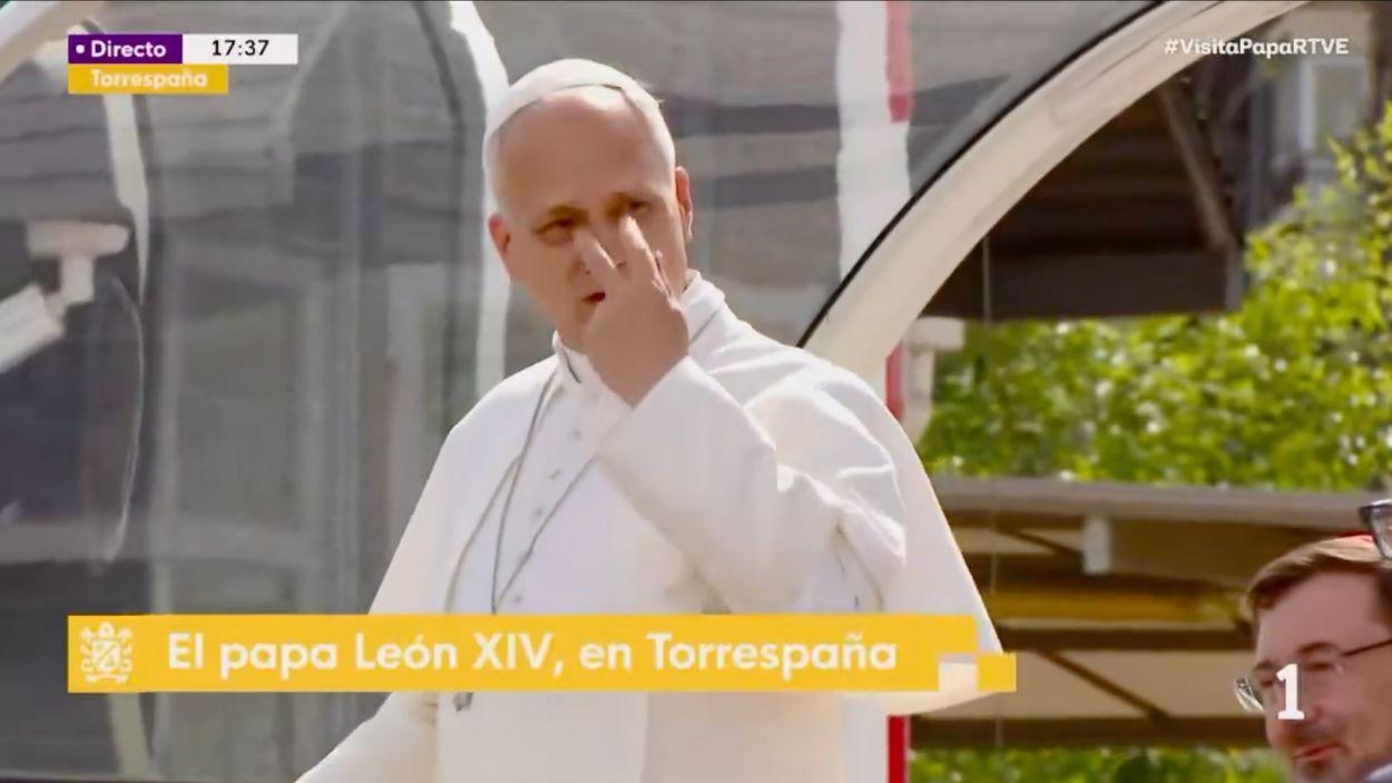 El Papa durante su efímera visita a Torrespaña. RTVE.