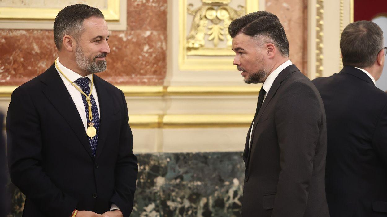 El presidente de Vox, Santiago Abascal, y el portavoz de ERC en el Congreso, Gabriel Rufián. EP.