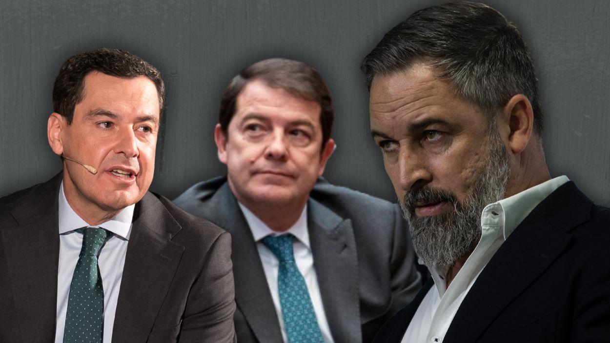 Juanma Moreno Bonilla, Alfonso Fernández Mañueco y Santiago Abascal. Elaboración propia.