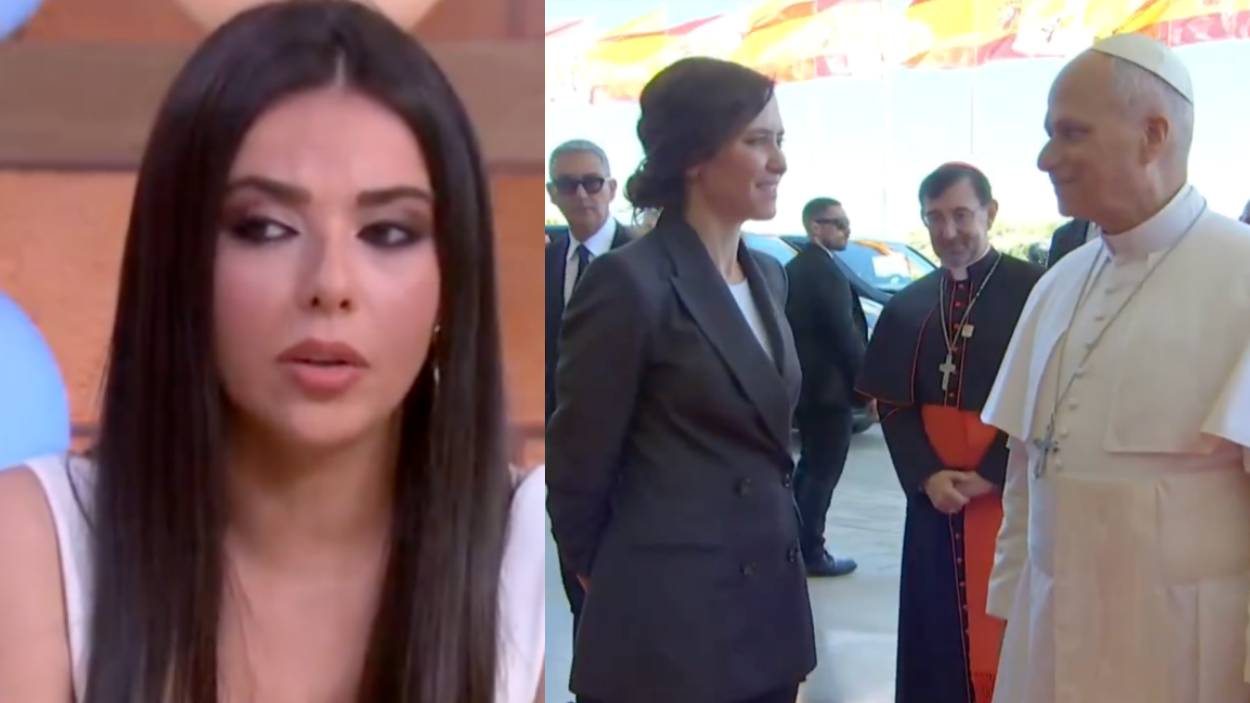 Sarah Santaolalla e Isabel Díaz Ayuso con el Papa León XIV (RTVE)