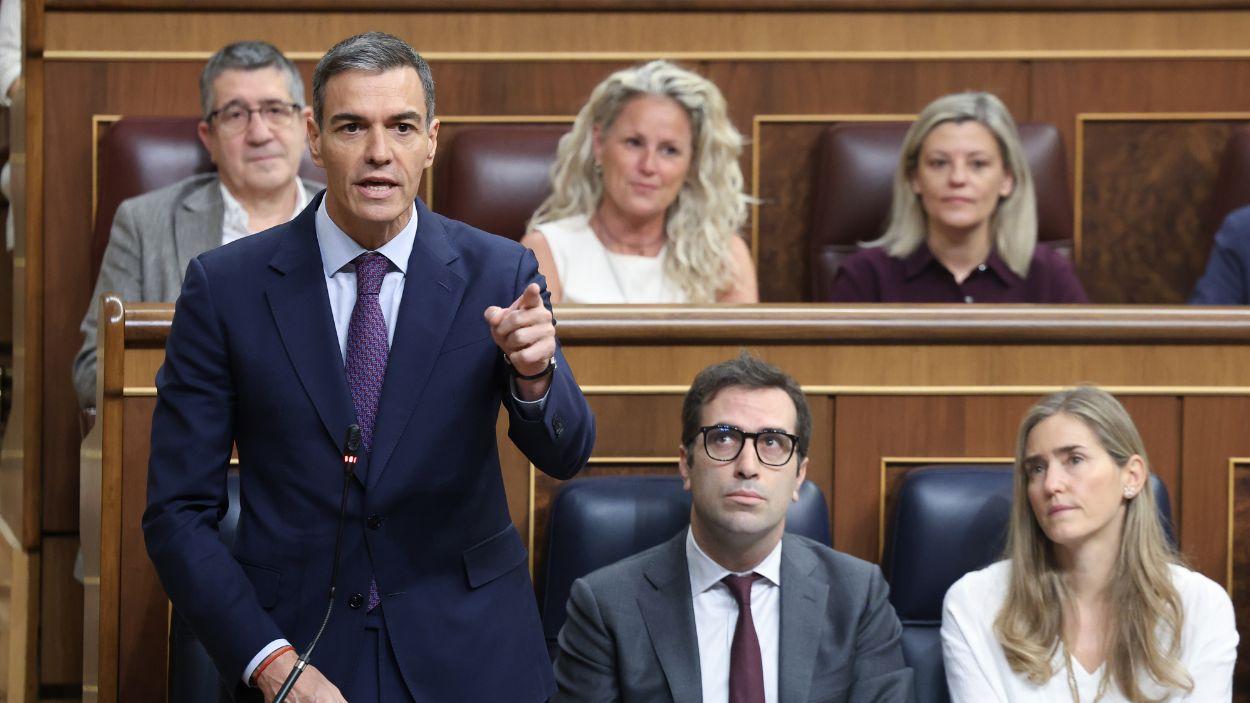 El presidente del Gobierno, Pedro Sánchez, interviene en el Congreso de los Diputados. EP