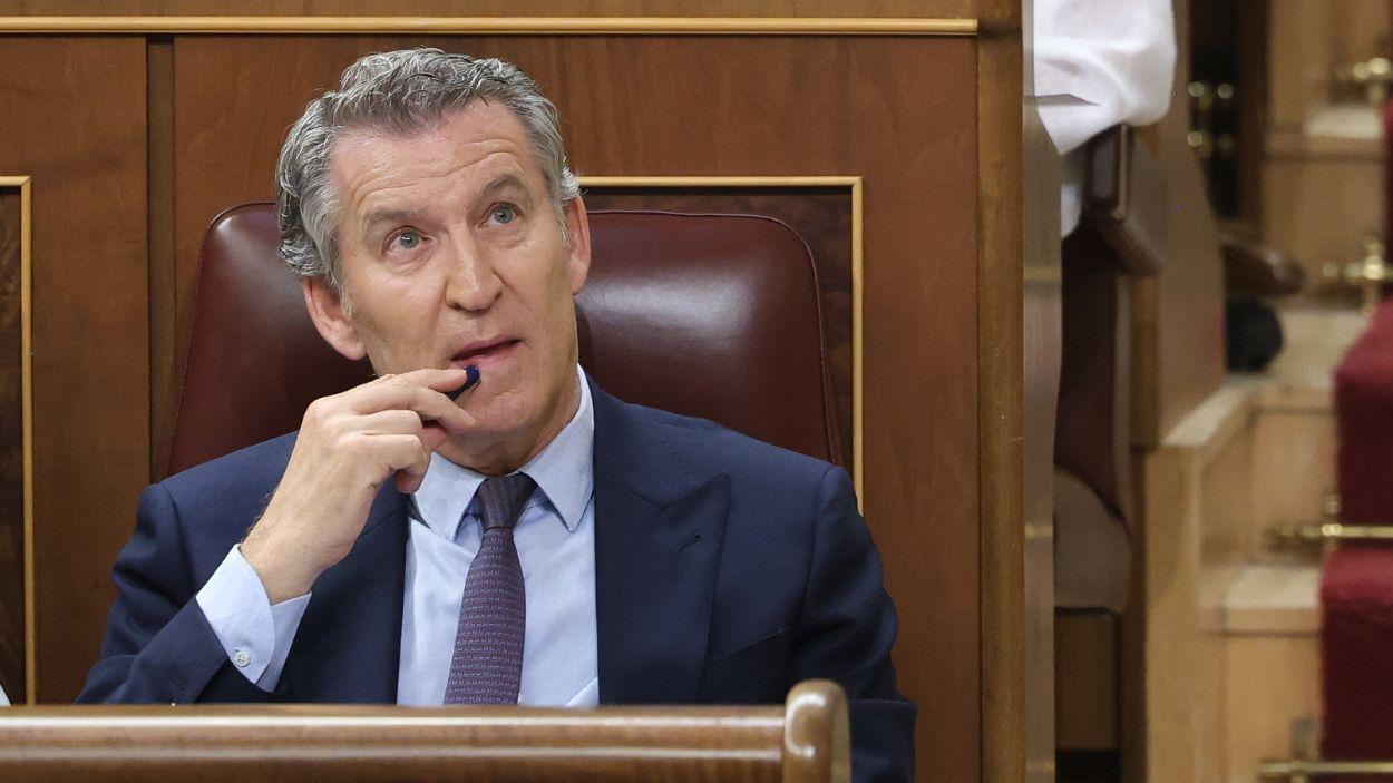 El líder del PP, Alberto Núñez Feijóo, en el Congreso de los Diputados. EP