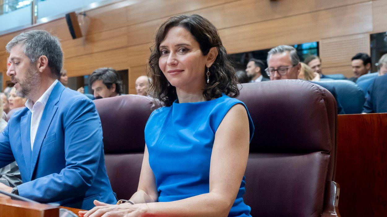 La presidenta de la Comunidad de Madrid, Isabel Díaz Ayuso, en la Asamblea regional. EP