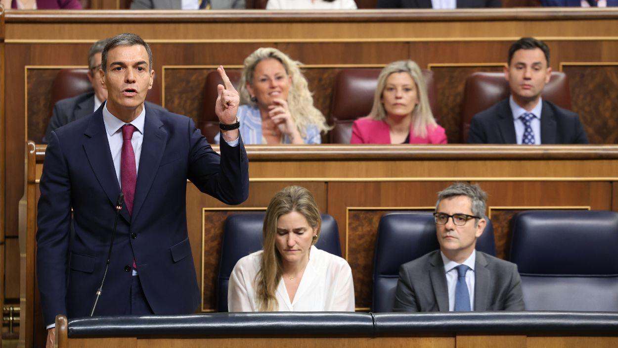 El presidente del Gobierno, Pedro Sánchez, interviene durante una sesión de control al Gobierno, en el Congreso de los Diputados, a 20 de mayo de 2026, en Madrid (España). EP.