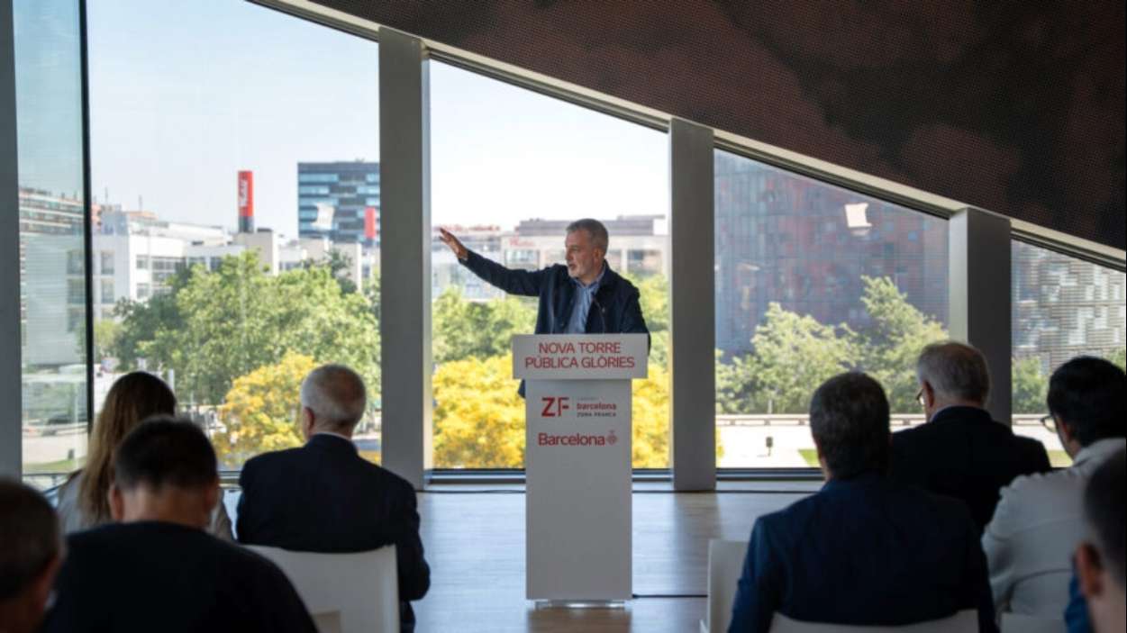 El alcalde de Barcelona, Jaume Collboni, en la presentación de la "nueva torre pública en Glòries", a 12 de junio de 2026. Ayuntamiento de Barcelona