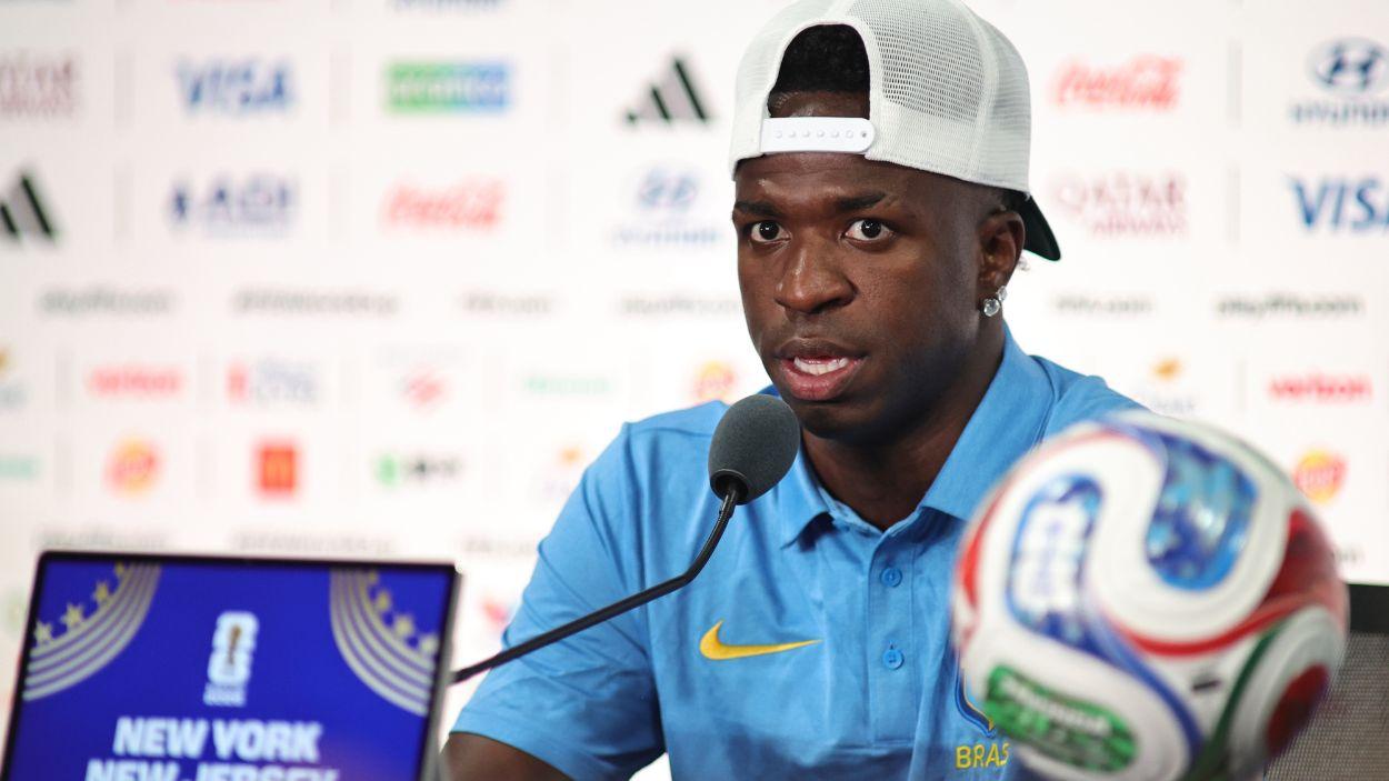 Vinicius comparece ante los medios de comunicación en la previa del Brasil Marruecos del Mundial 2026. Europa Press.