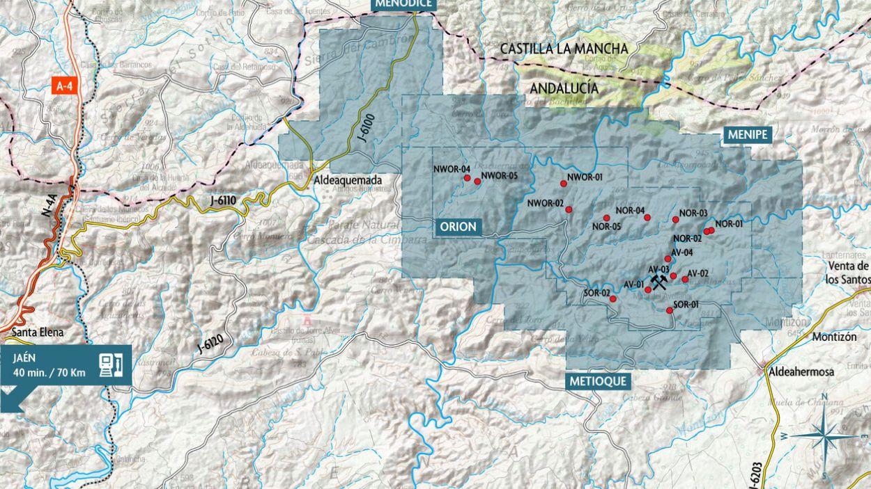 Mapa de las zonas que se están explorando dentro del proyecto Orión