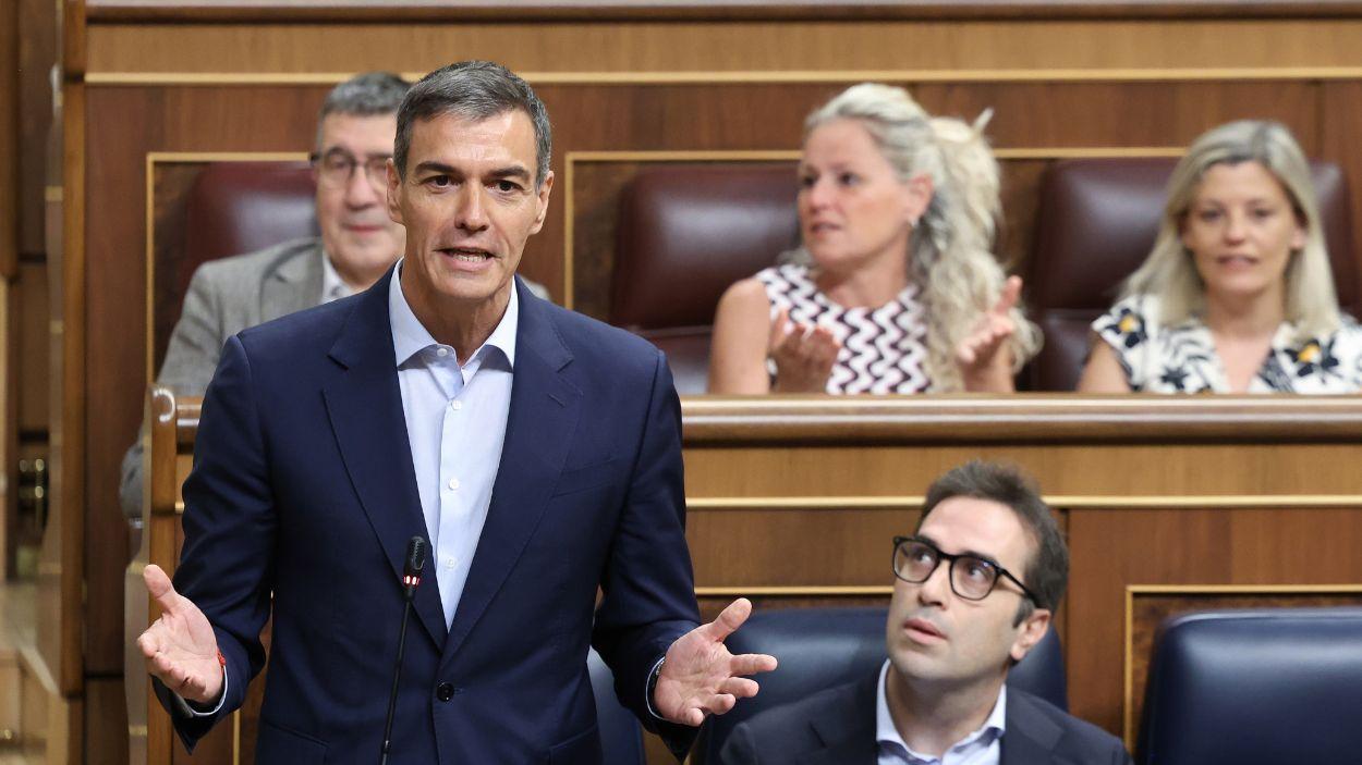 Pedro Sánchez durante la sesión de control al Gobierno de este miércoles. EP.