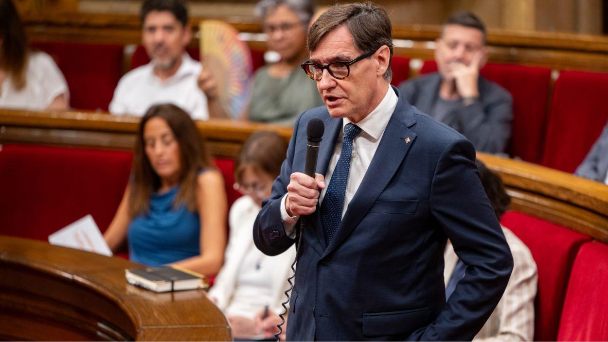 El presidente de la Generalitat, Salvador Illa, durante la sesión de control en el Parlament de Cataluña del 17 de junio de 2026. Lorena Sopêna / EP