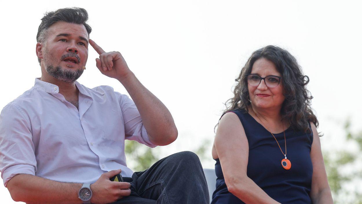 La exvicepresidenta de la Generalitat Valenciana, Mónica Oltra y el portavoz de ERC en el Congreso, Gabriel Rufián. EP.