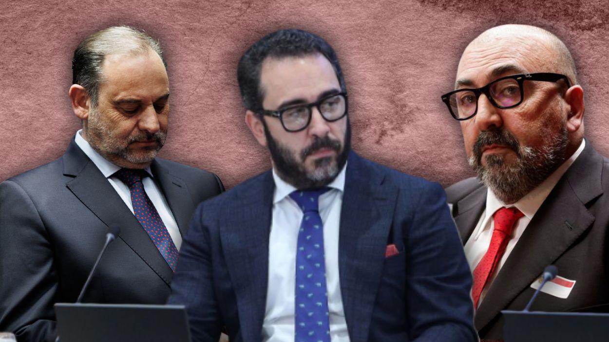 De izquierda a derecha, el exministro de Transportes José Luis Ábalos, Víctor de Aldama y Koldo García. Elaboración propia.