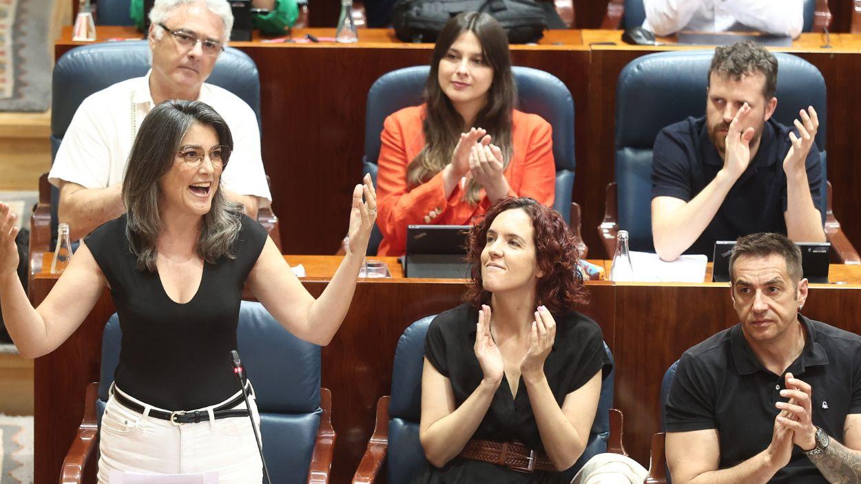 La portavoz de Mas Madrid en la Asamblea, Manuela Bergerot, durante una sesión plenaria en la Asamblea de Madrid. EP.