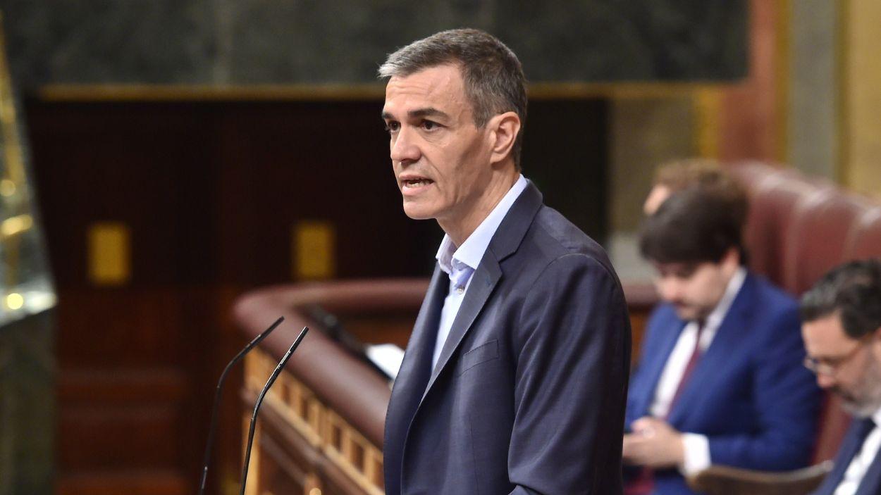 El presidente del Gobierno, Pedro Sánchez, durante su comparecencia ante el Congreso de los Diputados. EP