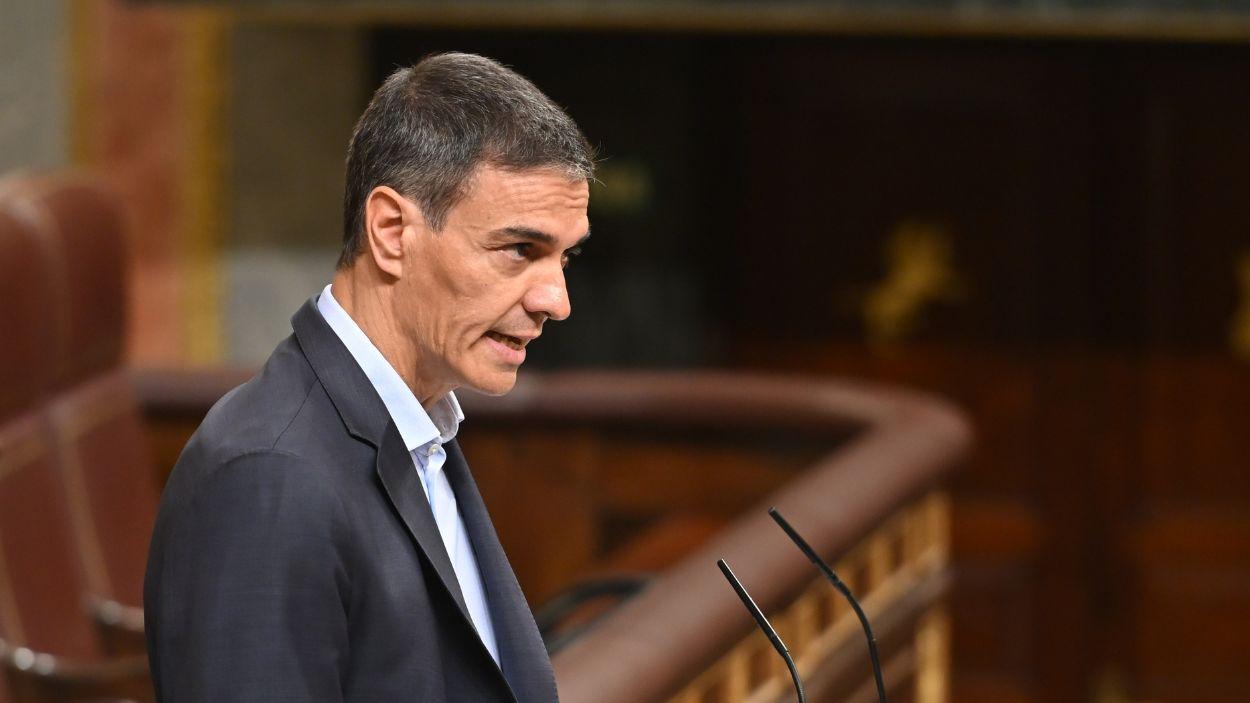 El presidente del Gobierno, Pedro Sánchez, durante su comparecencia en el Congreso de los Diputados. EP