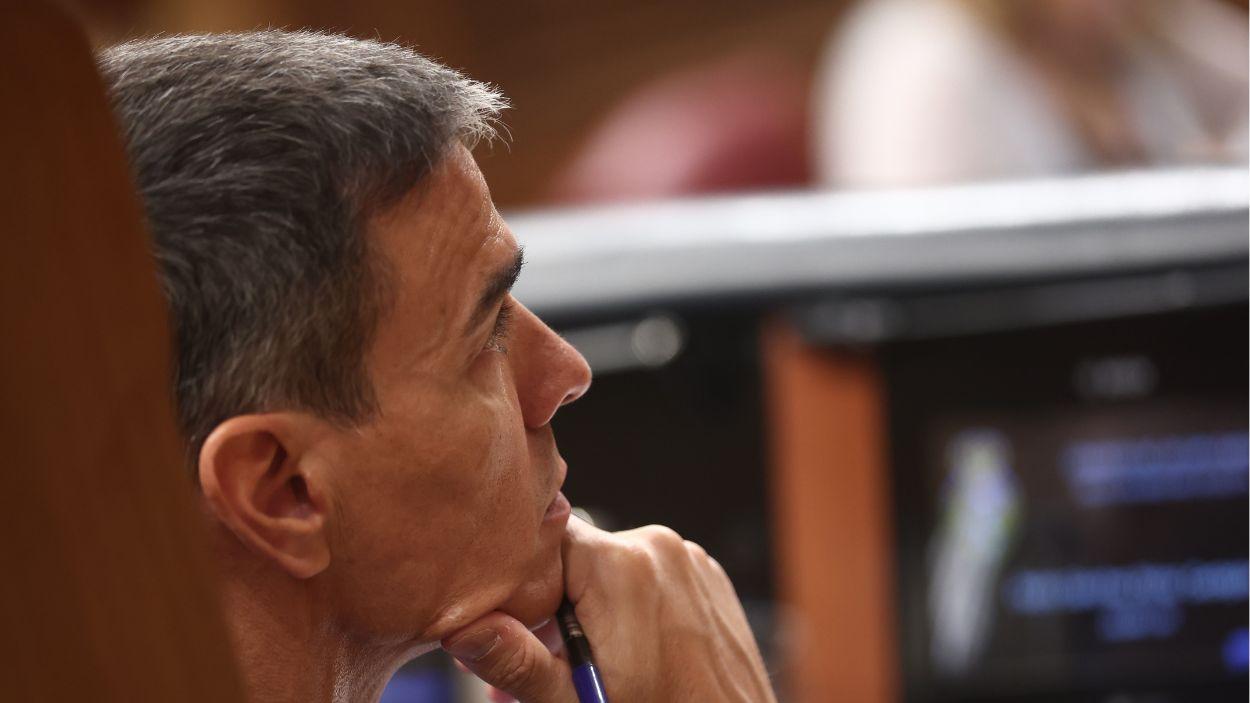 El presidente del Gobierno, Pedro Sánchez, durante su comparecencia en el Congreso de los Diputados. EP