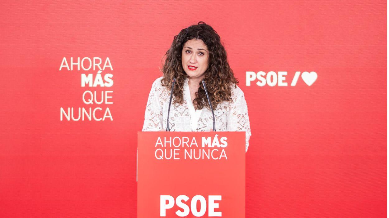 La portavoz adjunta de la Comisión Ejecutiva Federal del PSOE, Enma López, durante una rueda de prensa posterior a la reunión de la Comisión Ejecutiva Federal del PSOE. EP.