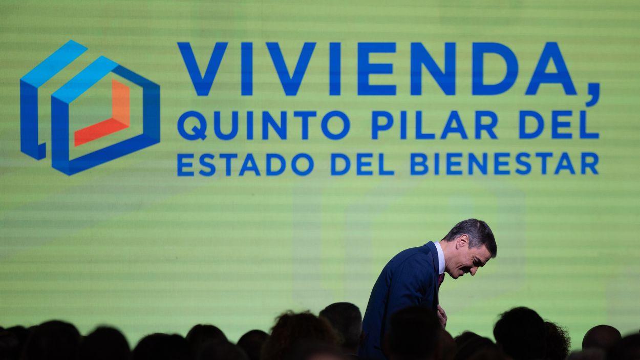El presidente del Gobierno, Pedro Sánchez, durante la celebración de un acto sobre vivienda, a comienzos de 2025. EPArchivo.