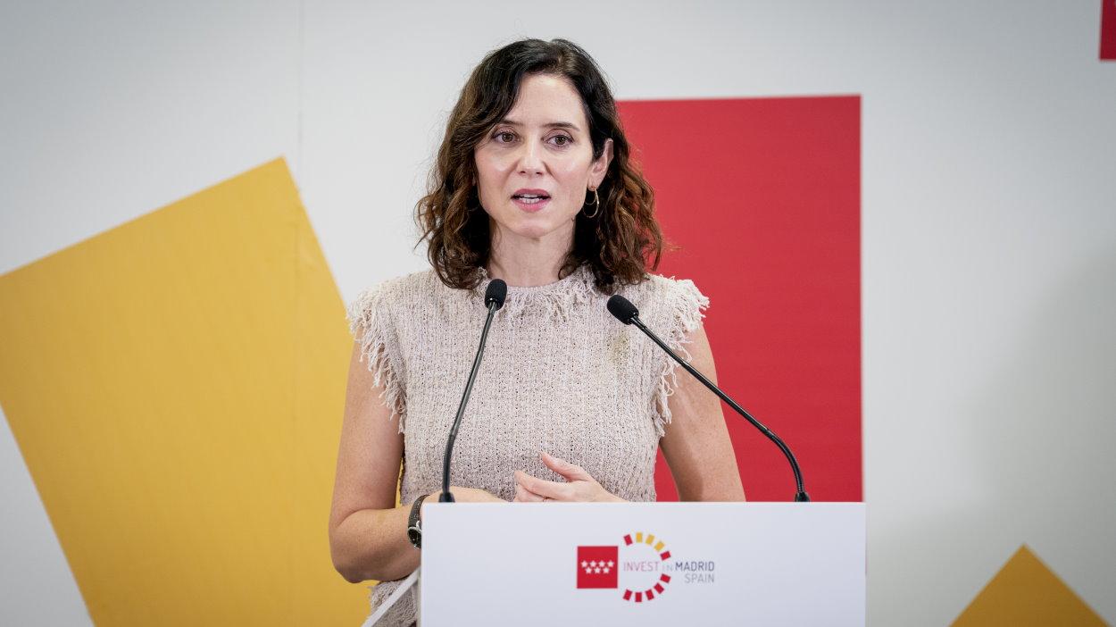 La presidenta de la Comunidad de Madrid, Isabel Díaz Ayuso, durante la presentación de la memoria de resultados 2024 de Invest in Madrid. EP.