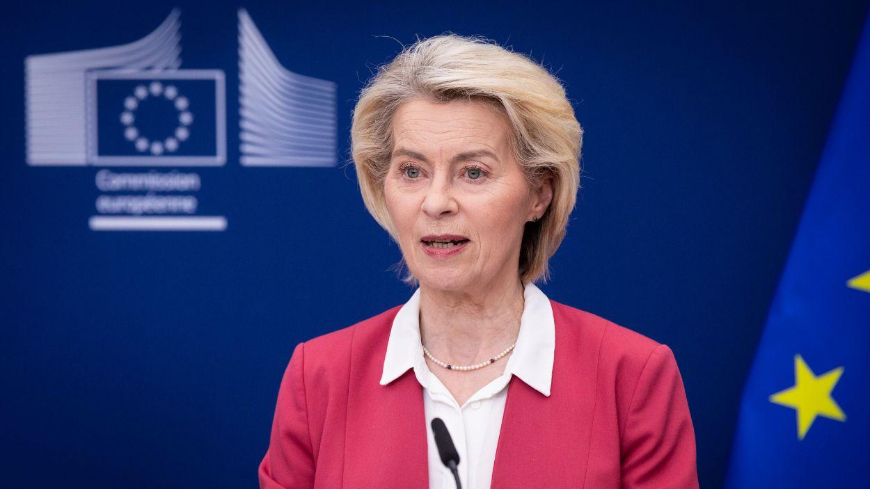 La presidenta de la Comisión Europea, Ursula Von der Leyen, durante una conferencia de prensa en Bruselas. EP.
