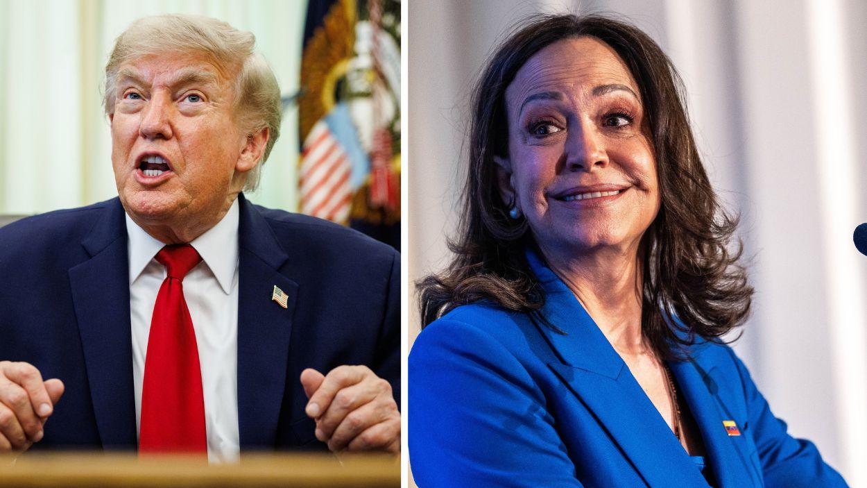 El presidente de Estados Unidos, Donald Trump y la líder opositora venezolana María Corina Machado. EP.