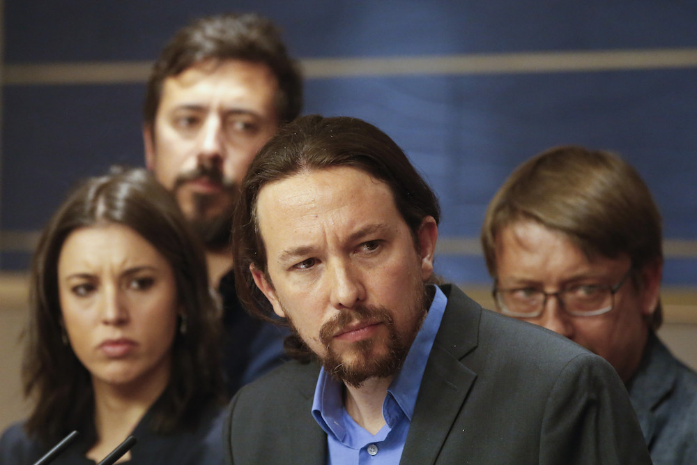 Pablo Iglesias durante la rueda de prensa en la que anuncia la moción de censura